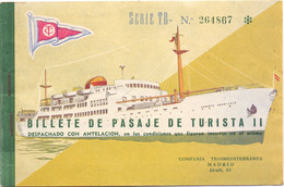 Biljet Billet Billete De Pasaje De Turista II - Compania Transmediterranea Madrid - 1962 - Europe