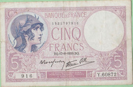 France - Billet De 5 Francs Type Violet - 17 Août 1939 - 5 F 1917-1940 ''Violet''