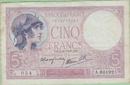 France - Billet De 5 Francs Type Violet - 3 Août 1939 - 5 F 1917-1940 ''Violet''