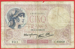 France - Billet De 5 Francs Type Violet - 21 Septembre 1939 - 5 F 1917-1940 ''Violet''