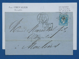 BH6 FRANCE BELLE  LETTRE RRR 1866  ETOILE DE PARIS RUE DEPALESTRU  N° 16  A MOULINS ALLIER + N° 22 + +AFFR.  PLAISANT - 1862 Napoléon III