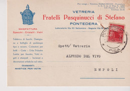 PONTEDERA PISA  STORIA POSTALE  1946 TESTATINA PUBBLICITA'  VETRERIA PASQUINUCCI - Pisa