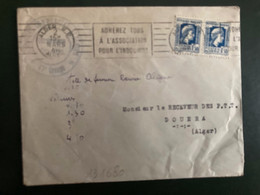 LETTRE TP MARIANNE D'ALGER 1F50 Paire OBL.MEC.2 MARS 46 ALGER RP ADHEREZ TUS A L'ASSOCIATION POUR L'INDOCHINE - 1944 Hahn Und Marianne D'Alger