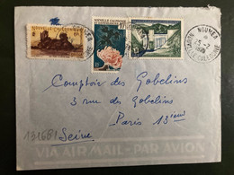 LETTRE TP FIDES BARRAGE 3F + FLEUR 10F + LES TOURS DE NOTRE-DAME 6F OBL.25-2 1960 NOUMEA - Lettres & Documents