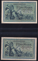 2x 5 Mark 31.10.1904 - Reichskassenschein - KN 6- + 7-stellig (DEU-52a, B) - 5 Mark
