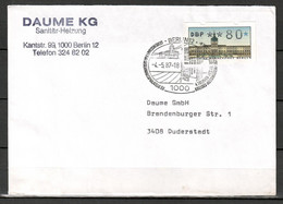 Berlin; ATM (FDC): MiNr. 1, Auf Portoger. Brief Von Berlin Nach Duderstadt; F-256 - Machine Labels [ATM]