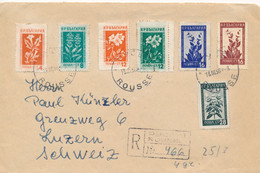 BULGARIA FLOWER SET Obl ROUSSE 18/3/56 - REGISTERED Cover To Switzerland Suisse - Fleurs Lettre - Briefe U. Dokumente