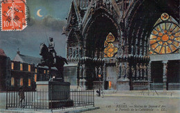 CPA - 51 - Reims - La Statute De Jeanne D'Arc Et Portails De La Cathédrale La Nuit - LL - Colorisée - Reims