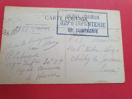 Cachet Du Dépôt Commun Du  329 ème D'Infanterie ( Havre ) Sur Carte Postale En Fm Pour Clichy La Garenne En 1914 - N 124 - Guerre De 1914-18