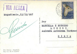 P0310  - SOMALIA AFIS - STORIA POSTALE - 0.45 POSTA AEREA Singolo Su CARTOLINA 1957 - Somalia (AFIS)