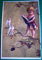 Chromo XIX° PETIT ENFANT MARIAGE 2 COLOMBES . CHERUB MAYOR WEDDING TWO DOVES VICTORIAN CARD - Enfants