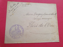 Cachet De Commission De Contrôle Du Havre Sur Enveloppe En Fm Pour Flers De L'Orne En 1916  - N 130 - 1. Weltkrieg 1914-1918