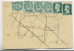 FRANCE BLANC 5CX4+15C PASTEURX2  LETTRE  ?? 192? POUR DIJON + PARTI DANS ADRESSE  AU TARIF - 1900-29 Blanc