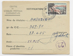 FRANCE N° 981 SEUL NOTIFICATIONS CHEQUES POSTAUX CLERMONT FD 1955 AU TARIF - 1921-1960: Modern Period