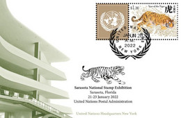 United Nations - New York - 2022 - Lunar New Year Of The Tiger - Sarasota Stamp Exhibition - Special Card With Postmark - Maximum Cards