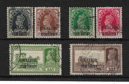 INDIA - GWALIOR 1938 - 1948 SET TO 4a SG 105/110 FINE USED Cat £15.60 - Gwalior