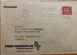 NORWAY 1983, USED COVER TO DENMARK,OSLO WAVY CANCEL,TRYKKSAKER “B” FIRM PRESS TELEGRAPH ADVERTISEMENT. - Storia Postale