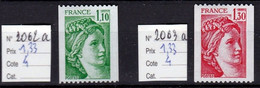 Timbres De Roulette Sabine De Gandon 2062a Et 2063a N° Rouge Au Verso - 1977-1981 Sabine (Gandon)