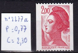 Timbre De Roulette Neuf ** Liberté De Gandon 2277a  N° Rouge Au Verso - 1982-1990 Liberty Of Gandon