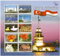 Turkey, Türkei - 2008 - Indonesia Joint Issues Cats, Dance, Music, Bridges (Sheetlet) ** MNH - Neufs