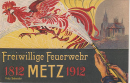 METZ - LITHO CENTENAIRE POMPIERS 1912 - CARTE RARE - Metz
