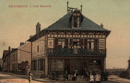 Beaumont (95) Edition Bridoux, Café De La Place Voltaire - Carte Colorisée, Toilée Et Vernie De 1917 - Cafes