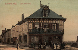 Beaumont (95) Edition Bridoux, Café De La Place Voltaire - Carte Colorisée, Toilée Et Vernie De 1917 - Cafés