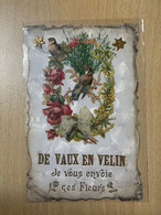 T1049D - De VAUX En VELIN Je Vous Envoie Ces Fleurs - Carte Fantaisie Avec Découpis Noeud Tissu Et Fleurs Séchées Rhone - Vaux-en-Velin