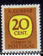 PORTOGALLO PORTUGAL 1967 1984 POSTAGE DUE STAMPS TAXE SEGNATASSE 20c MNH - Nuovi