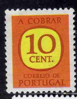 PORTOGALLO PORTUGAL 1967 1984 POSTAGE DUE STAMPS TAXE SEGNATASSE 10c MNH - Neufs