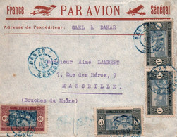 LETTRE. 1928 /  LIGNE  PAR AVION FRANCE SENEGAl / DAKAR POUR MARSEILLE / BEL AFFRANCHISSEMENT Cachet Bleu - 1927-1959 Covers & Documents