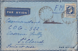 F Lettre Par Avion Obl. Bouzarfa Alger Le 18 - 4 45 Sur 1f50 Marianne D'Alger N° 639 Pour St Cloud - 1944 Coq Et Maríanne D'Alger