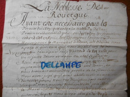 DIPLOME BREVET NOMINATION CORNETTE CHEVALIER DE LAUMIERE 1674 PAR LA NOBLESSE DU ROUERGUE MANUSCRIT AUTOGRAPHE - Historische Dokumente