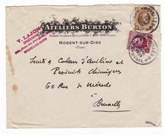 Lettre 1928 Bruxelles Belgique Lajon Ateliers Burton Nogent Sur Oise - 1922-1927 Houyoux