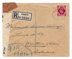 Registered Letter 1941 Penarth England Montana Valais Suisse Switzerland WW2 Censor Censure Opened By Examiner - Storia Postale