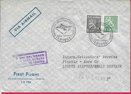 FINLANDIA - FIRST FLIGHT HELSINKI - HELSINGORFORS - LONDON * 1.9.1954* SU BUSTA GRANDE - Covers & Documents