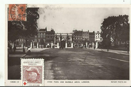 HYDE PARK  AND MARBLE  ARCH  LONDON ECRITE 1908 TIMBRE CROIX ROUGE Association Des Dames Francaises - Hyde Park