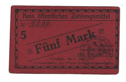 *germany Offizier  Kriegsgefangenen Lager  Graudenz  5 Mark  05.07  Unc - Altri & Non Classificati