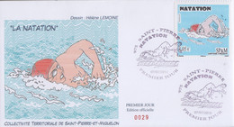 Enveloppe  FDC  1er  JOUR    SAINT  PIERRE  Et   MIQUELON     La   Natation    2010 - Nuoto