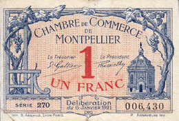 BON - BILLET - MONNAIE - 1 FRANC CHAMBRE DE COMMERCE DE MONTPELLIER (34 - HÉRAULT) EMISSION 06/01/1921 N° 006430 - Chambre De Commerce