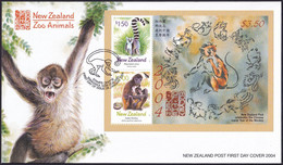 New Zealand 2004 First Day Cover FDC Zoo Animals - Spider Monkey And Ring Tailed Lemur (**) - Storia Postale