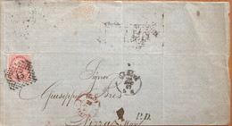 ITALY 1867, USED COVER, KING VICTOR RED STAMP, FIRM NALLORSO DI F”13” CANCEL GENONA NIZZA MAREL “P.D” - Usati