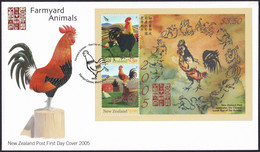 NEW ZEALAND 2005 First Day Cover FDC Farmyard Animals Bird - Rooster, Hen, Cock (**) - Storia Postale