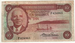 MALAWI   10  Shillings    P2    ( L.1964 )  President Dr. Hastings Kamuzu Banda, Lake Malawi + Tobacco Harvest - Malawi