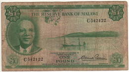 MALAWI   1  Pound    P3    ( L.1964 )  President Dr. Hastings Kamuzu Banda, Lake Malawi + Cotton Harvest - Malawi