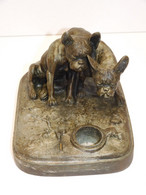 *ANCIEN ENCRIER EN REGULE Bouledogues Signé E Samson JUS DE GRENIER COLLECTION E - Inkwells