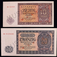 10 + 20 Deutsche Mark Berlin DDR 1955 | MUSTERNOTE | AA012345 + AA0123456 | DDR-12M1 + DDR-13M1 - Sammlungen