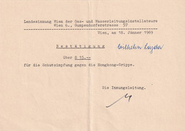 37433 -  - Zahlungsbestätigung Impfung Hongkong Grippe , Wien -  1969 - Autriche