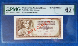 Banknotes   1968 Yugoslavia 10 Dinara SPECIMEN PMG  67 - Fictifs & Spécimens