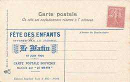 Semeuse 129 NEUF Perforé " M " LE MATIN Journal Sur CP FÊTE DES ENFANTS - Carte " Le Diable Vous Guette ....." - Storia Postale